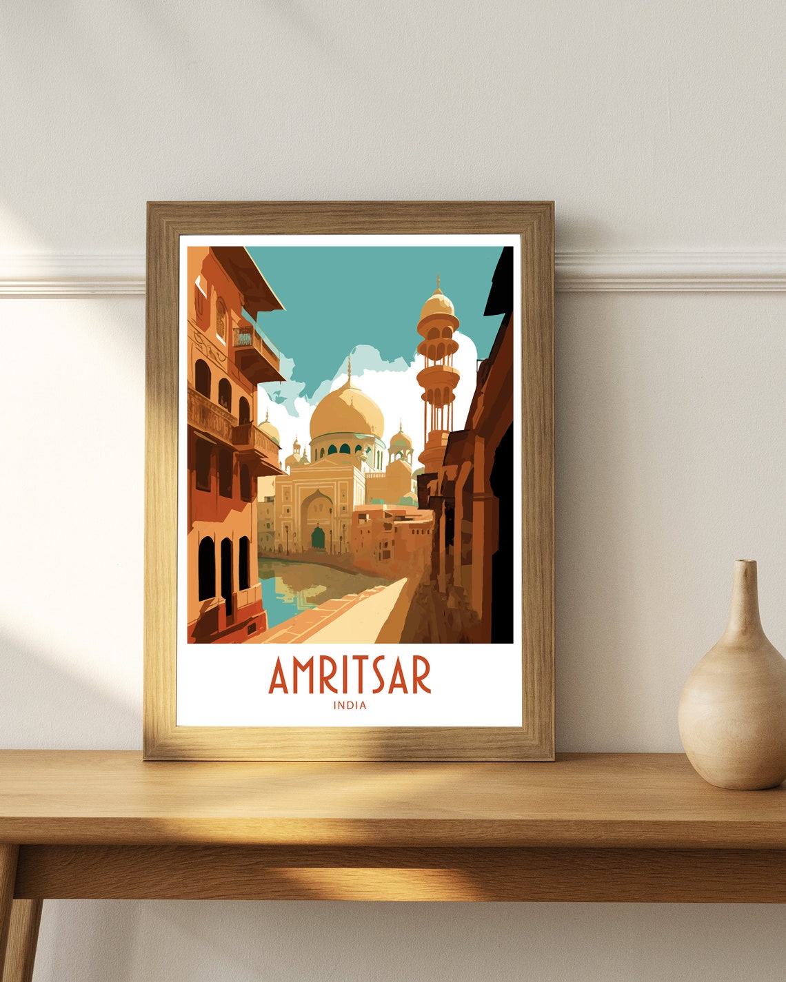 Amritsar India Golden Dome Temple Canal Street Old City Art Poster - Image 4