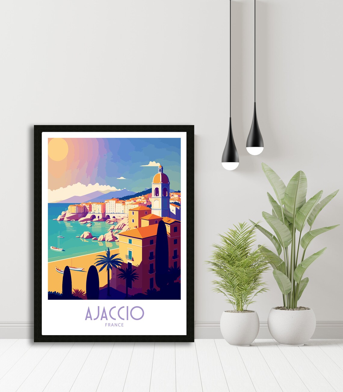 Ajaccio France Sunset Waterfront Church Tower Palms Art Poster - Image 6