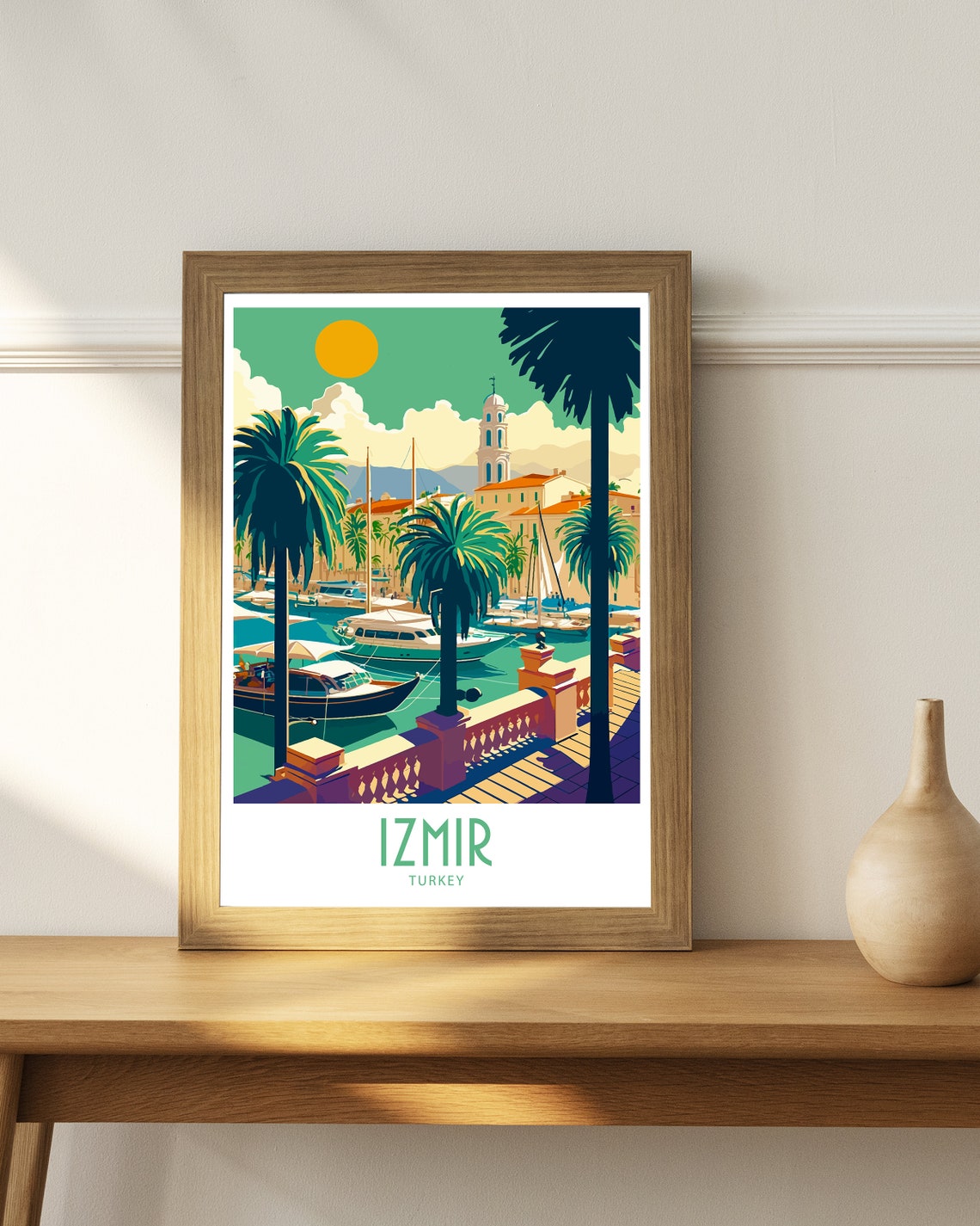 Izmir Turkey Marina Palms Clock Tower View Vintage Travel Poster - Image 4