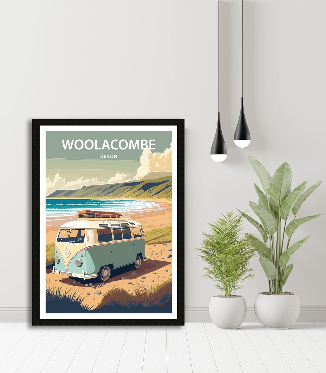 Woolacombe Devon VW Camper Van Beach Surf Retro Travel Poster - Image 4