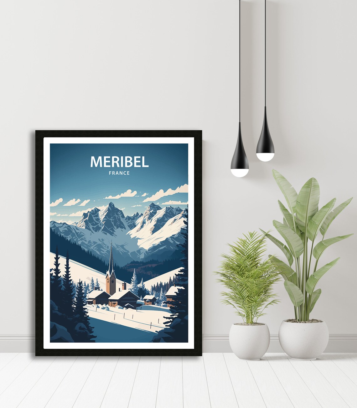 Meribel France Church Spire Snowy Village Winter Mountain Poster - Image 2