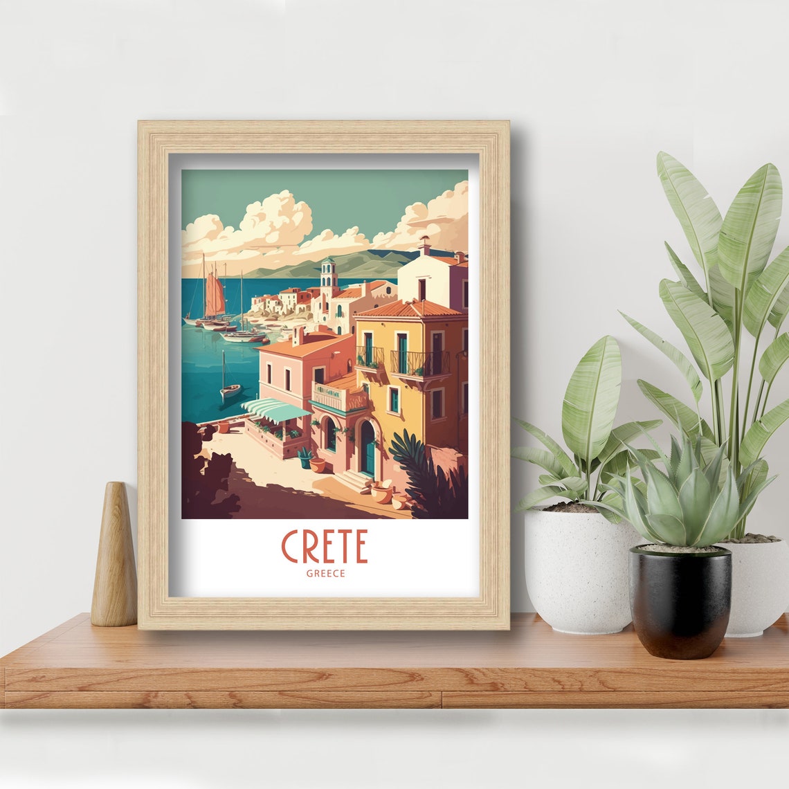 Crete Greece Retro Fishing Village Harbor Sailboats Travel Poster - Image 6