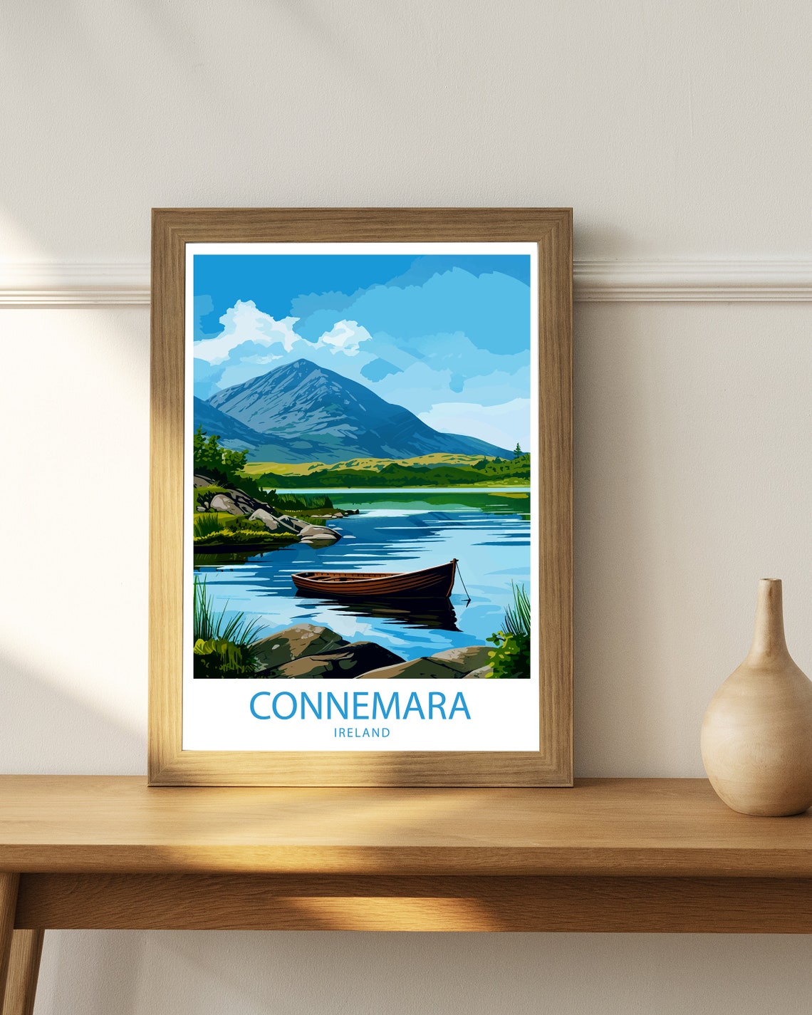 Connemara Ireland Rowboat on a Still Lake Beneath a Mountain Poster - Image 3