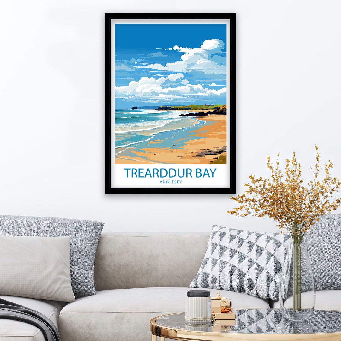 Trearddur Bay Anglesey Golden Sweeping Beach Surf Waves Travel Poster - Image 2