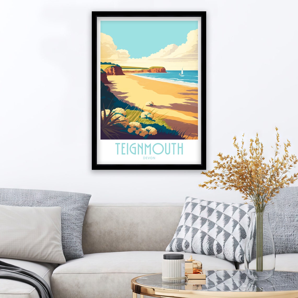 Teignmouth Devon Golden Sands Beach Cliffs Retro Travel Poster - Image 6
