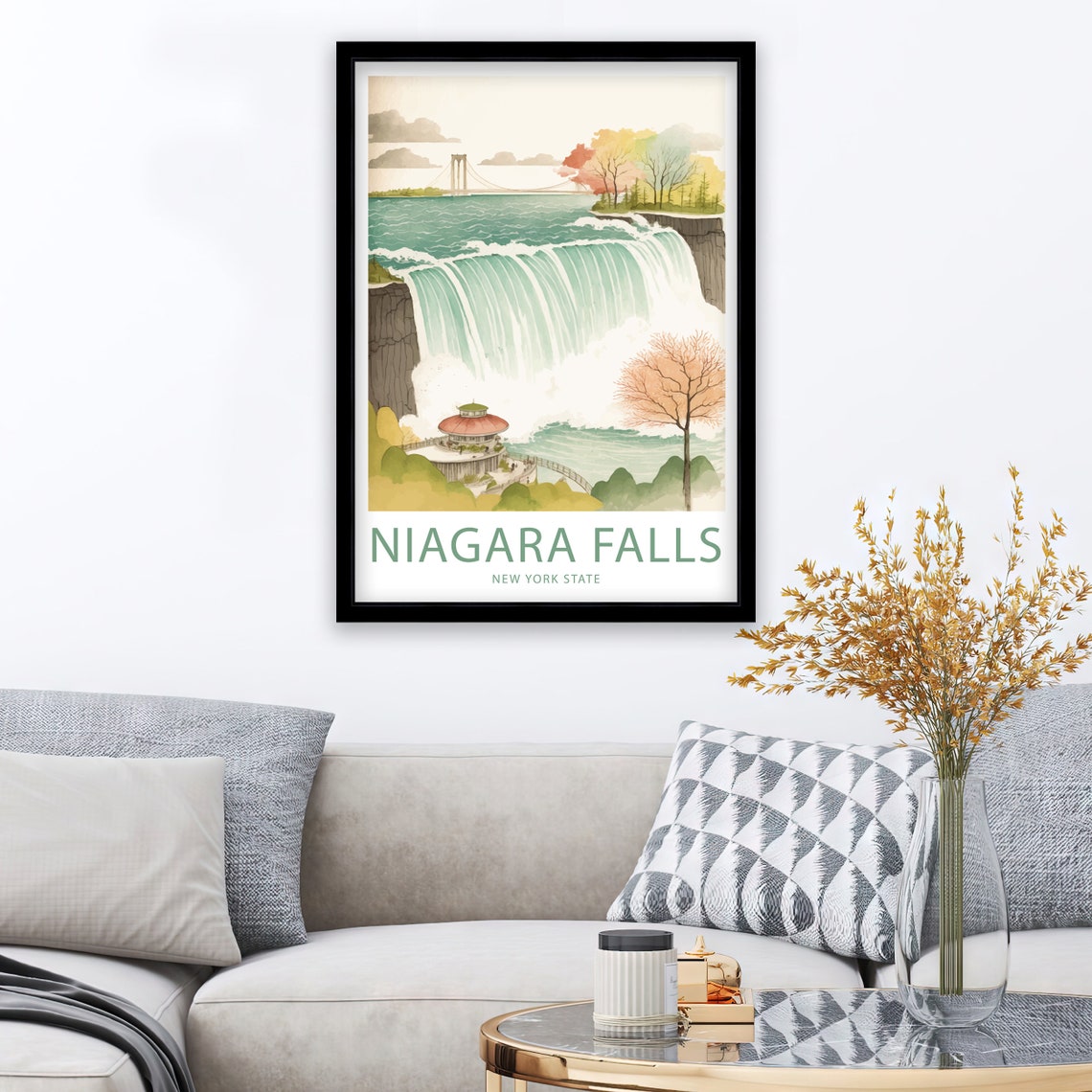 Niagara Falls New York State Waterfall Watercolor Illustrated Poster - Image 2