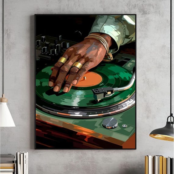 Vinyl Record Music Wall Art Black Man Dj Painting Turntable Poster Hip Hop Decor Hypebeast Print