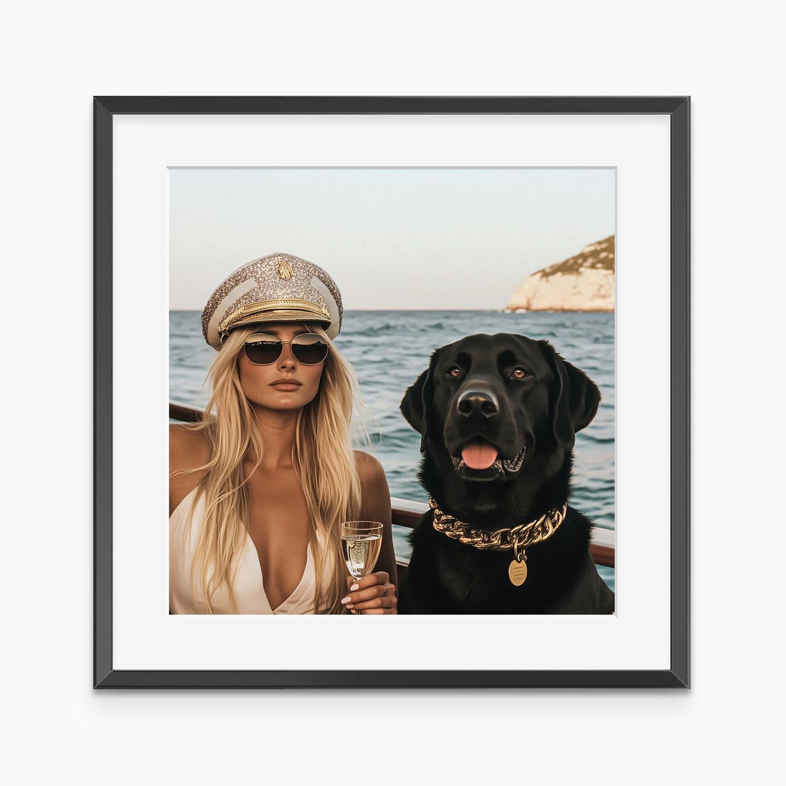 Yacht Captain Hat Champagne Black Labrador Fashion Photo Poster