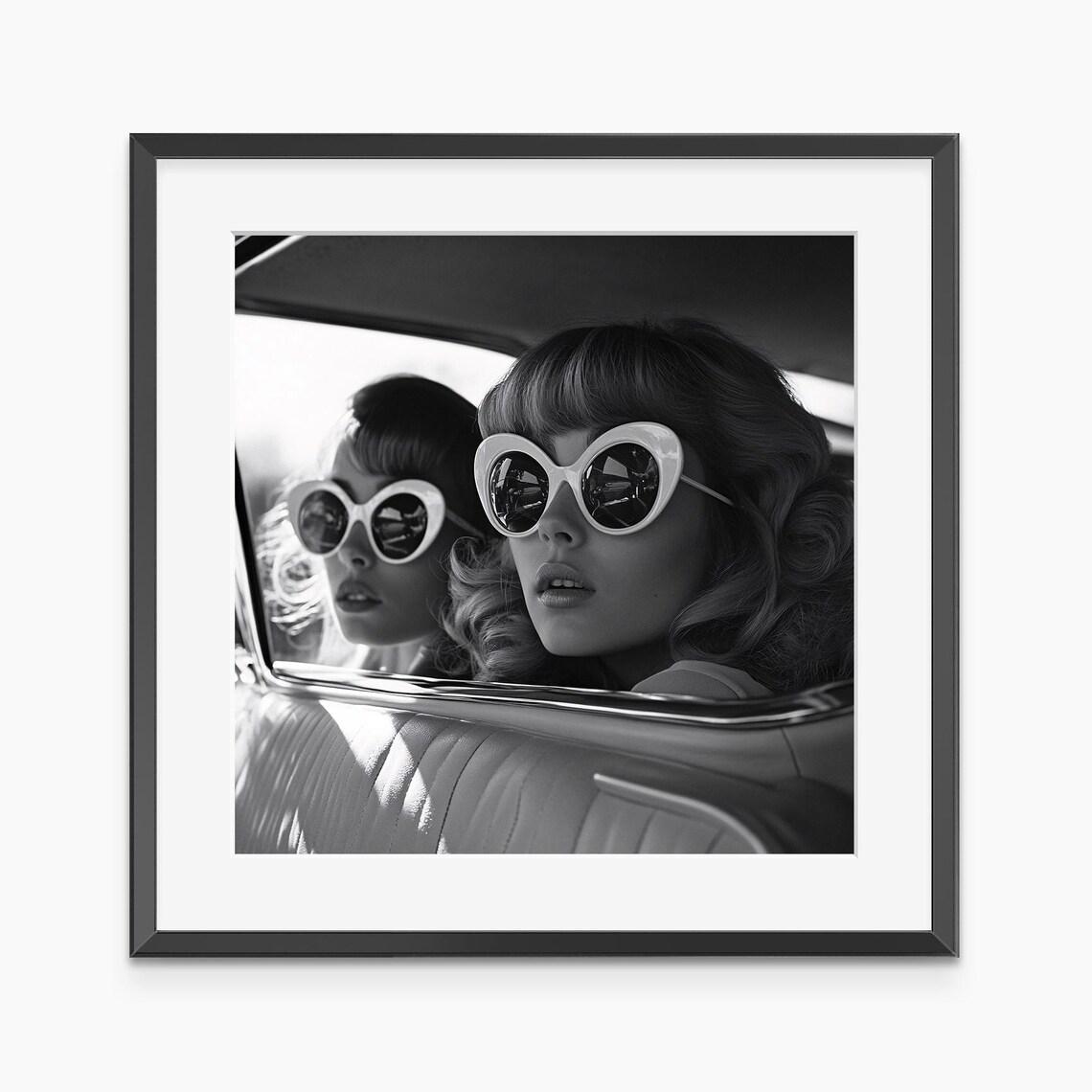 Heart Sunglasses Vintage Black White 1960s Car Girls Photography Poster