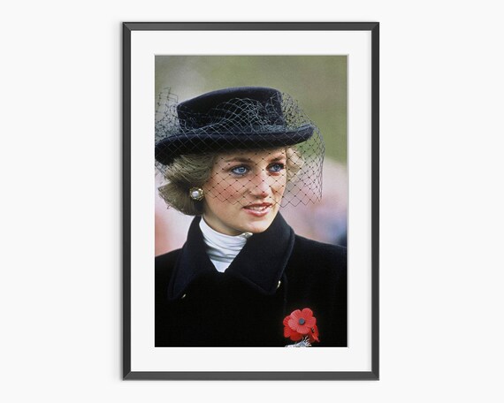 Princess Diana Black Hat with Veil Portrait Iconic Royalty Photo Poster