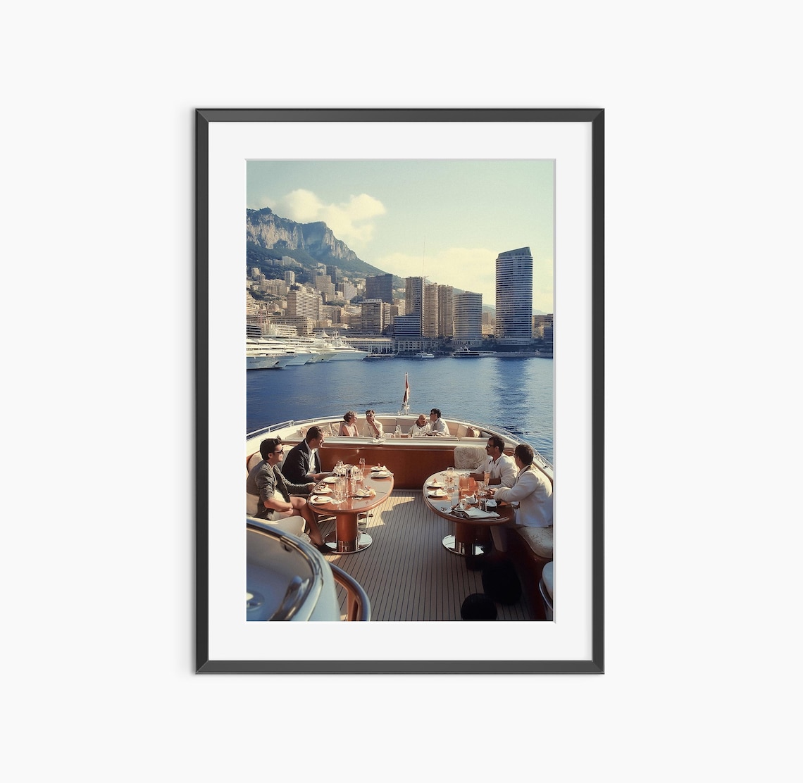 Luxury Yacht Deck Dinner Party Harbor Skyline Coastal Lifestyle Poster