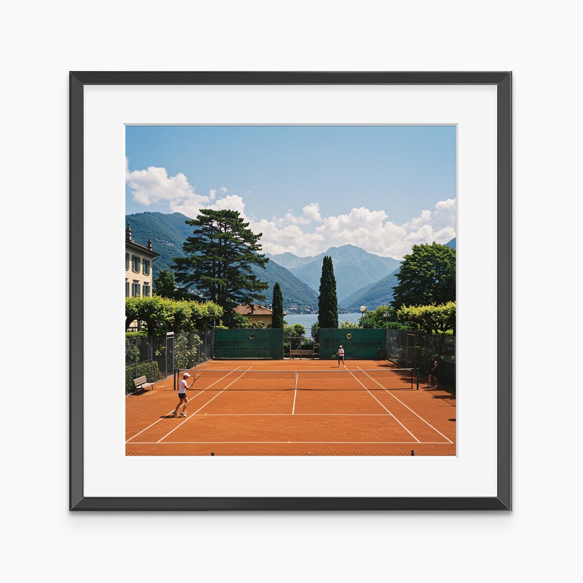 Clay Tennis Court Mountain Lake Players Vintage Photo Poster