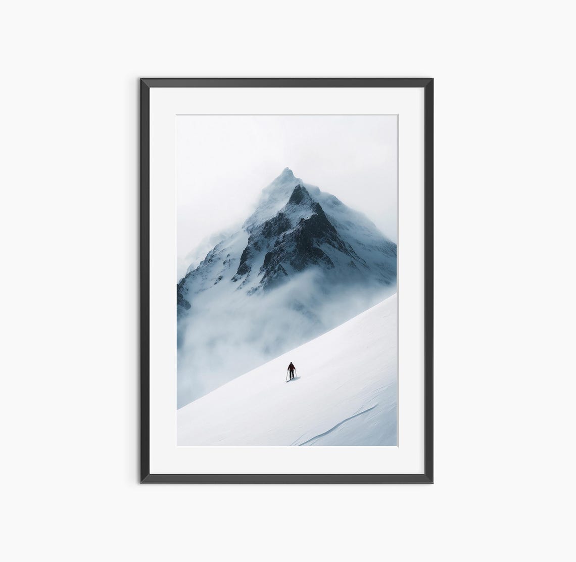 Lone Skier On Pristine Slope Dramatic Snowy Mountain Peak Photo Poster