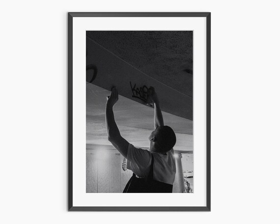 Street Workout Pull Ups on Graffiti Beam Black White Photo Poster