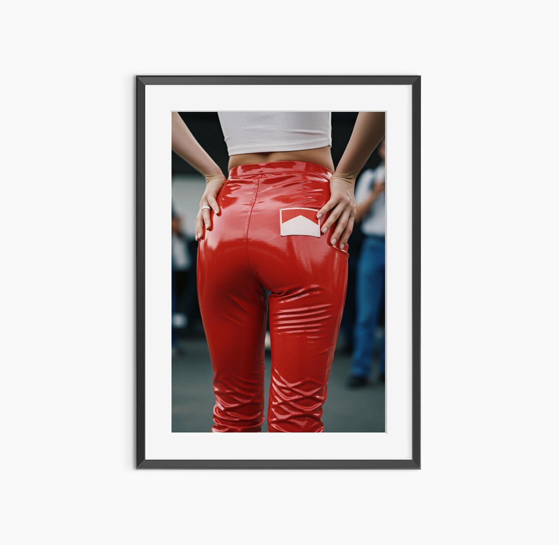 Bold Red Vinyl Pants Fashion Back View Edgy Photography Wall Art