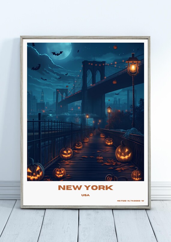 Brooklyn Bridge Halloween Poster Wall Art Print Home Decor Birthday Present Nyc Travel
