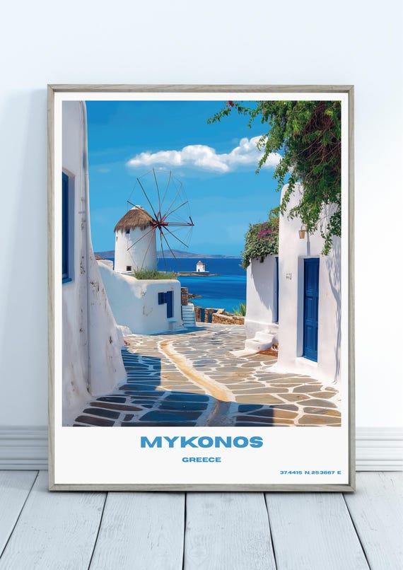 Mykonos Greece Travel Print Greek Islands Poster Wall Decor Island Prints Art