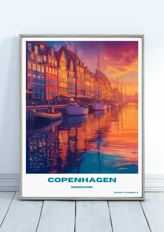 Copenhagen Traditional Travel Print Denmark Poster Custom Text Personalised Gift