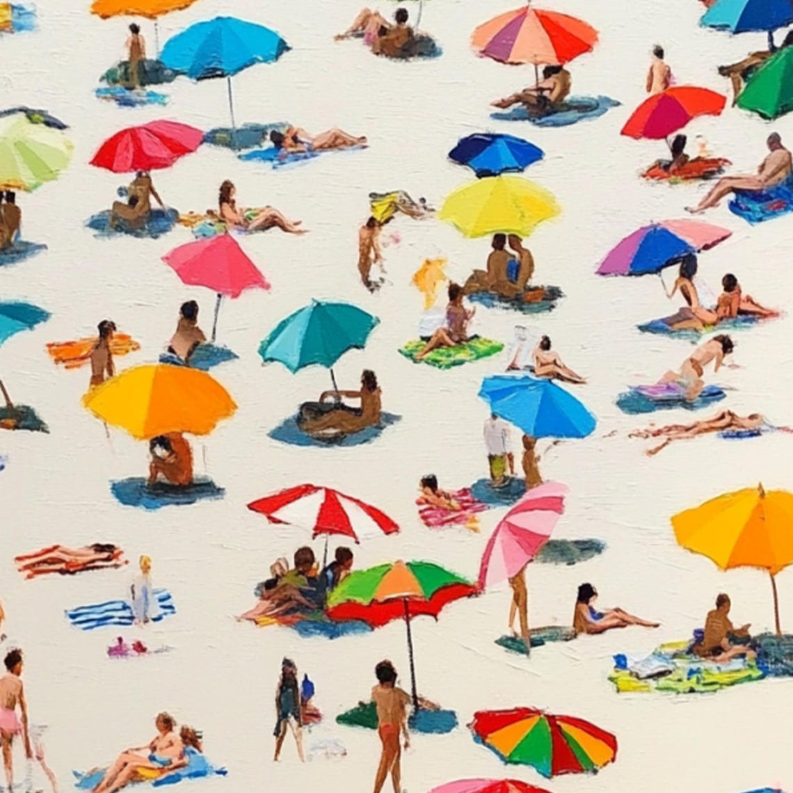 Crowded Sunny Beach Colorful Umbrellas Summer Carnival Art Poster - Image 2