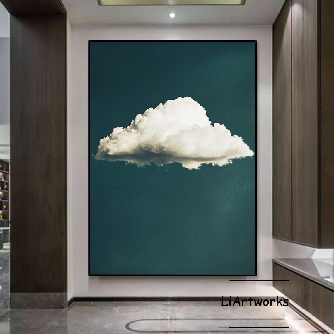 Fluffy White Cloud On Deep Green Sky Minimalist Art Wall Poster - Image 4
