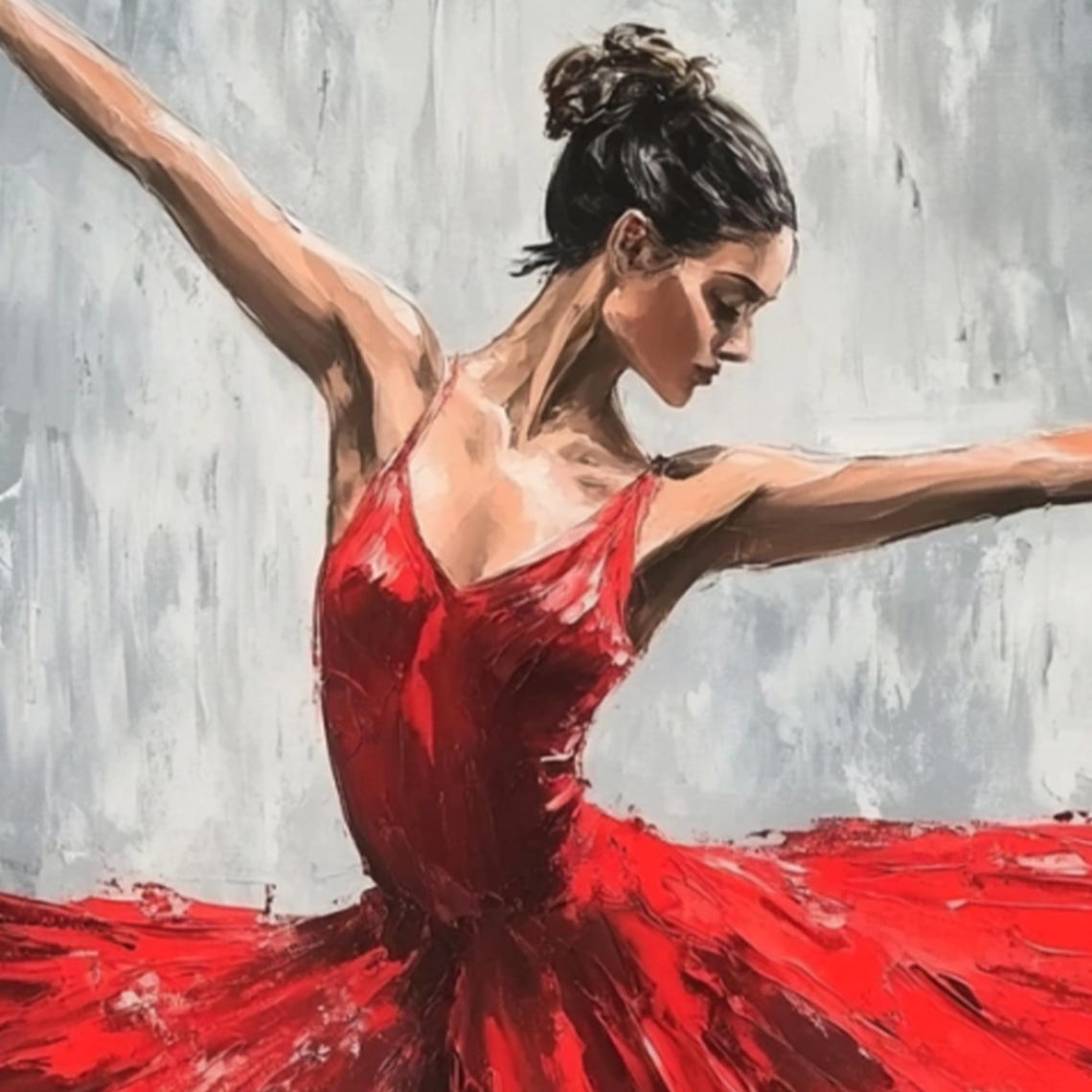 Large Elegant Ballerina Oil Painting Original Red Dress Ballet Girl Wall Art Dancing Girl Acrylic Painting Female Figure Art Gift For Her - Image 2