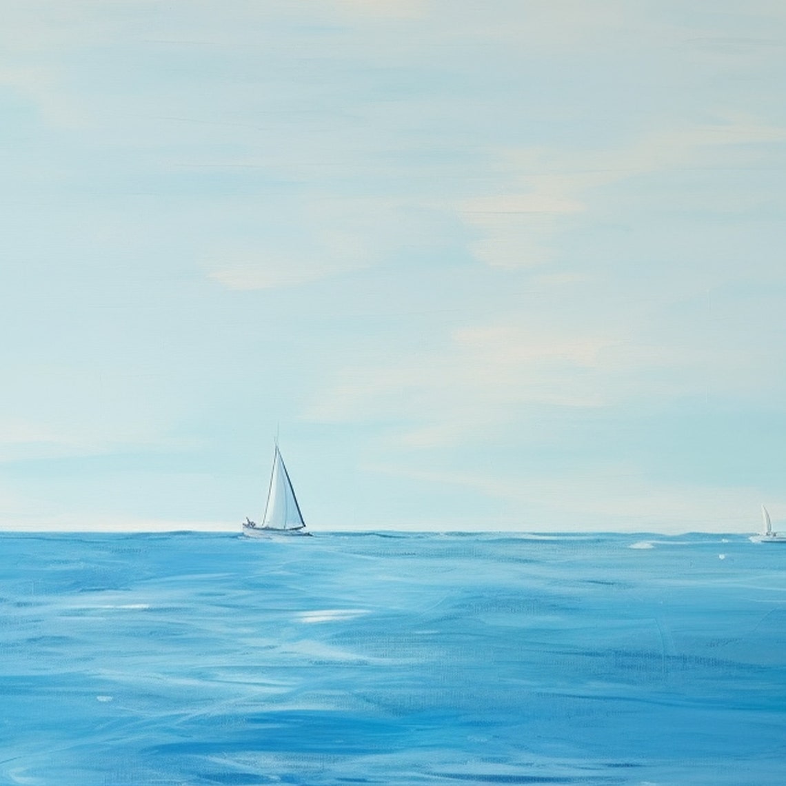 Two Sailboats On Serene Blue Ocean Minimalist Coastal Poster - Image 2