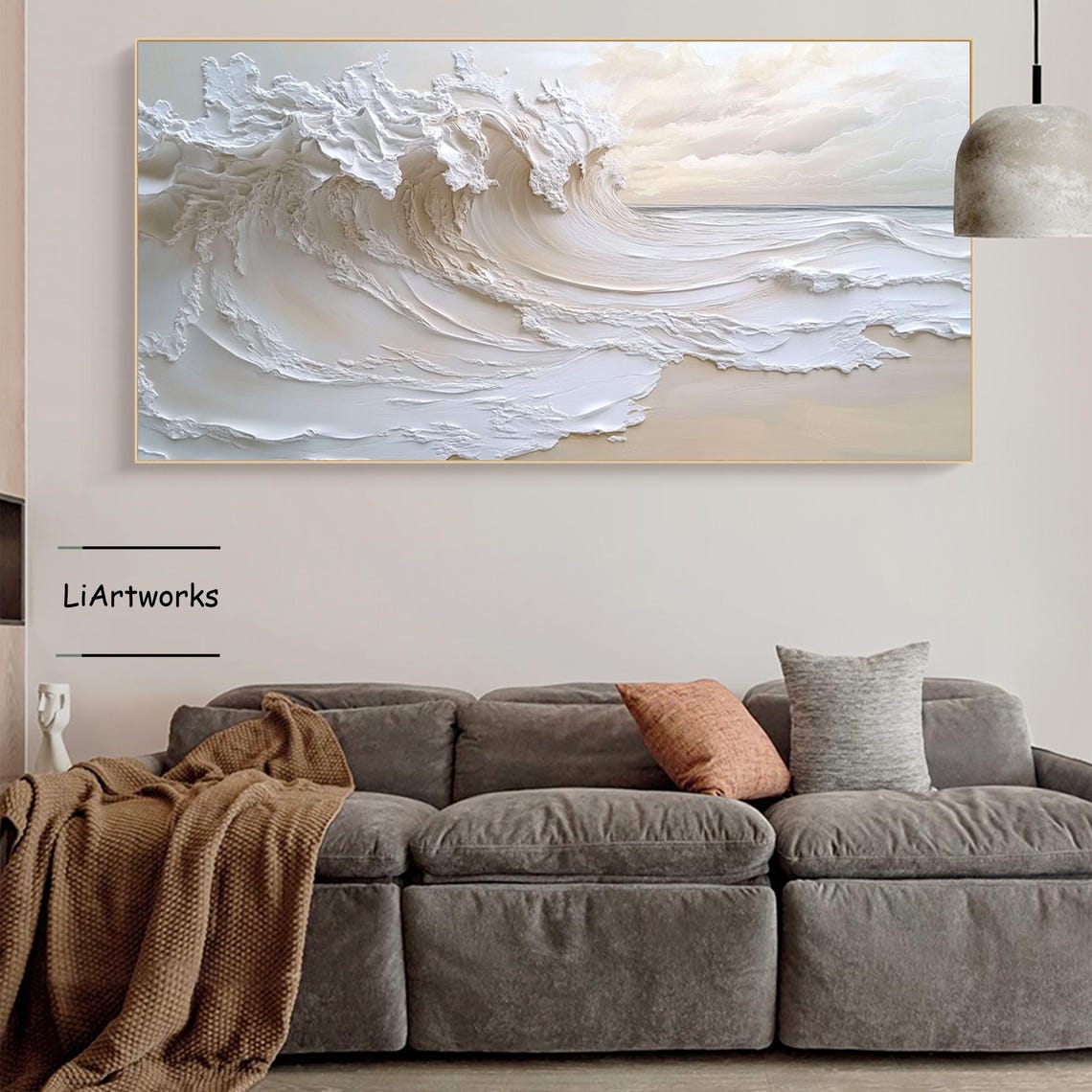 Dramatic Cream Ocean Wave Barrel Curl in Bold Impasto Art Poster - Image 4