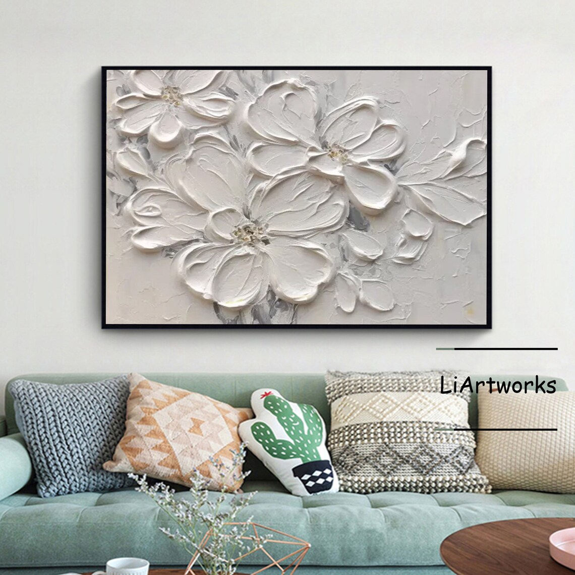 Large Abstract Flower Oil Painting On White 3d Floral Painting Flower Acrylic Painting Heavy Textured Flower Art Floral Wall Decor - Image 4