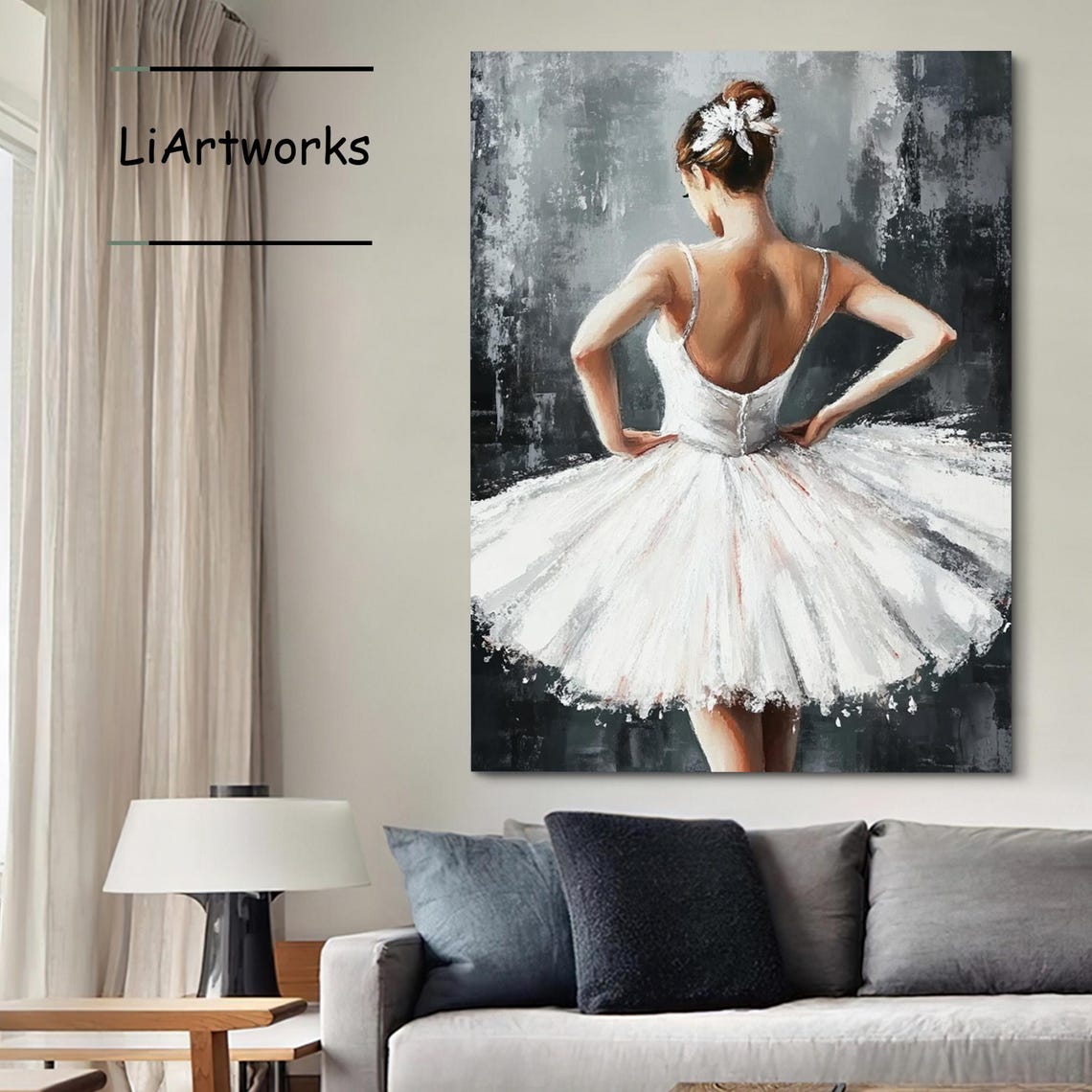 Ballerina Back View White Tutu Floral Bun Ballet Art Wall Poster - Image 3