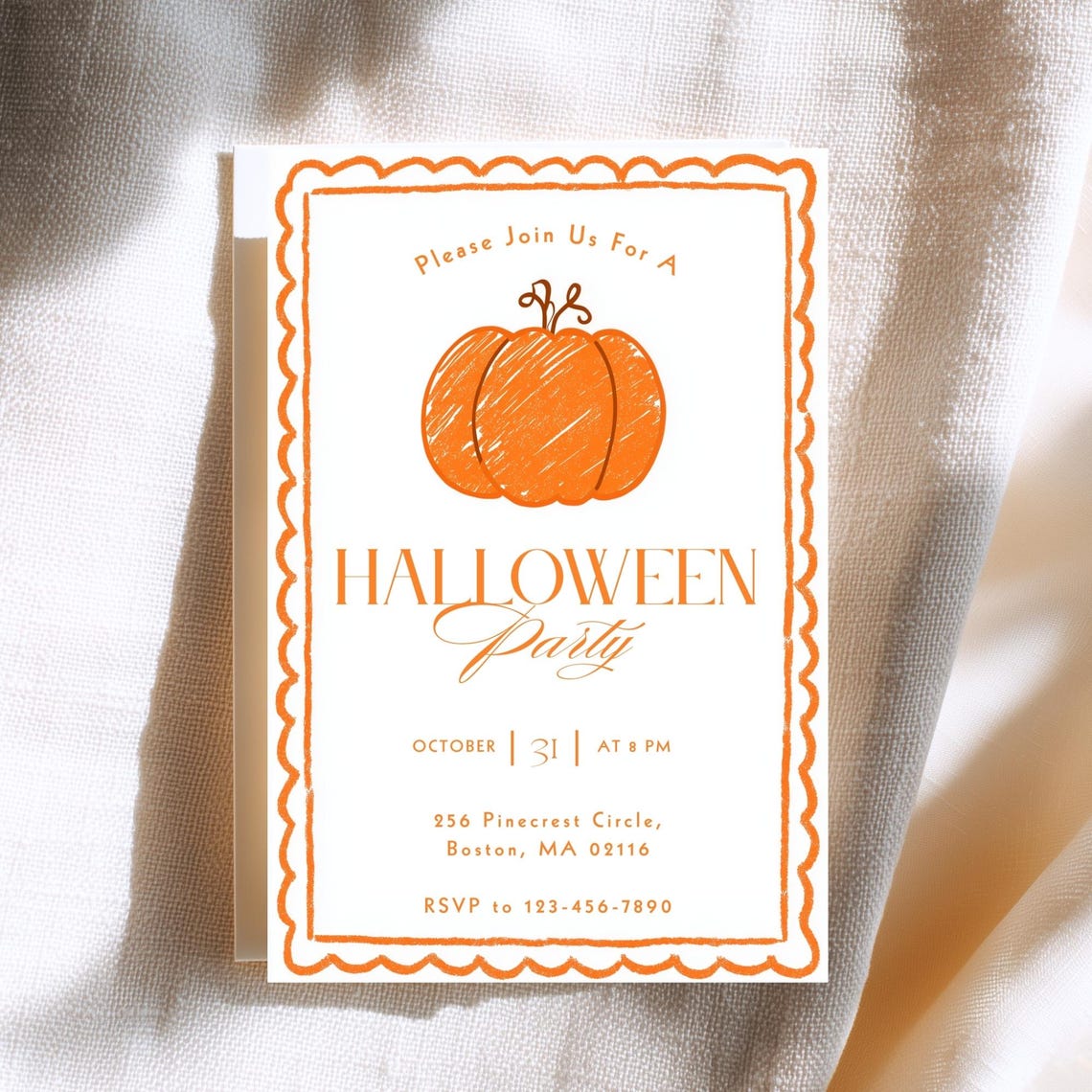 Orange Pumpkin Halloween Party Invitation October 31 Fall Card Poster