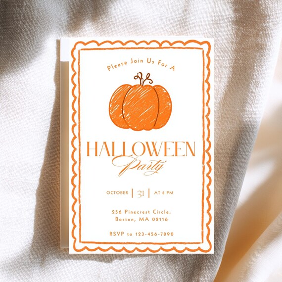 Editable Halloween Party Invitation Pumpkin Costume Bash Canva Template