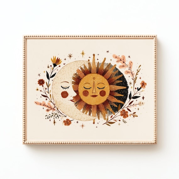 Celestial Sun And Moon Nursery Art Print