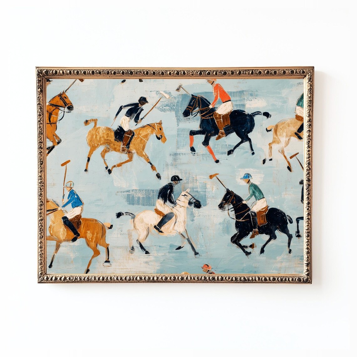 Vintage Polo Match Horse Riders Equestrian Painting Wall Art