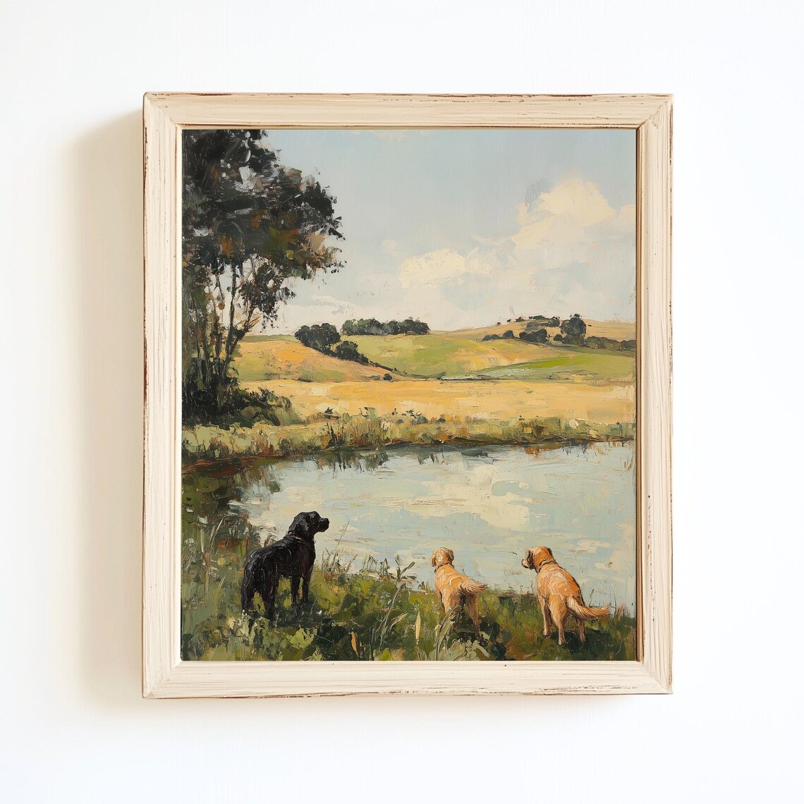 Vintage Labrador Retriever, Rustic Dog and Pond Art Print