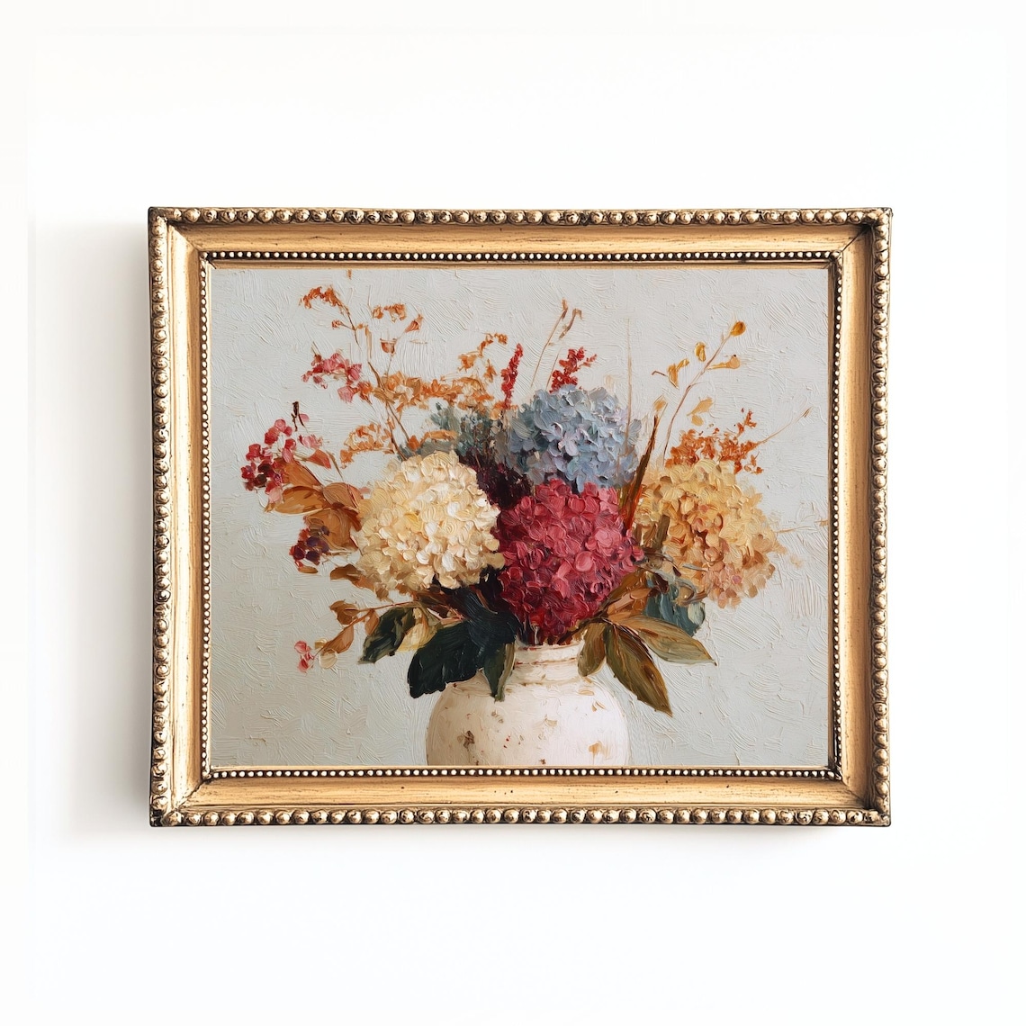 Vintage Autumn Hydrangea Bouquet Oil Painting Floral Still Life Print