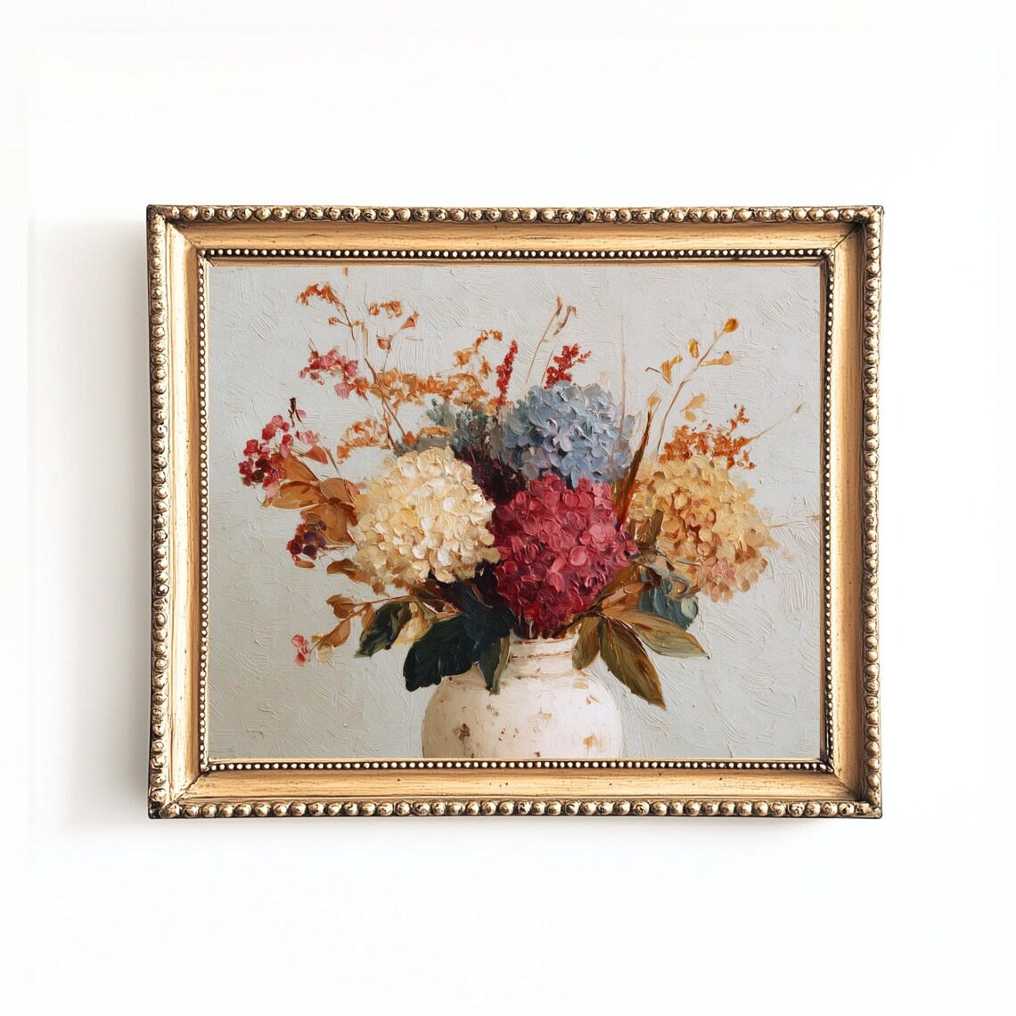 Vintage Hydrangea Print Rustic Autumn Floral Still Life