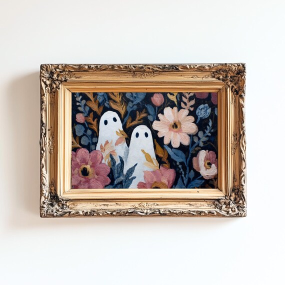 Floral Halloween Art Print, Vintage Folk Fall Decor