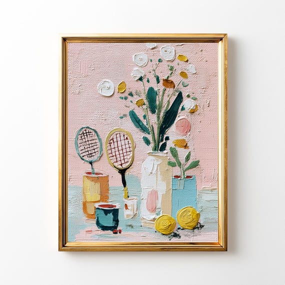 Tennis Still Life Art Print Floral Racket Painting