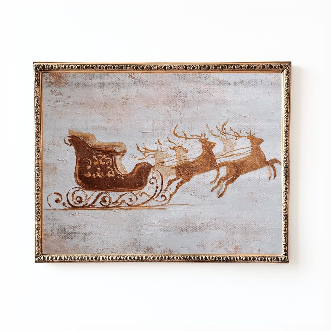 Neutral Santa Sleigh Reindeer Team Warm Brown Holiday Art Print
