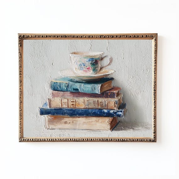 Vintage Teacup Still Life Art Print, Coffee Bar