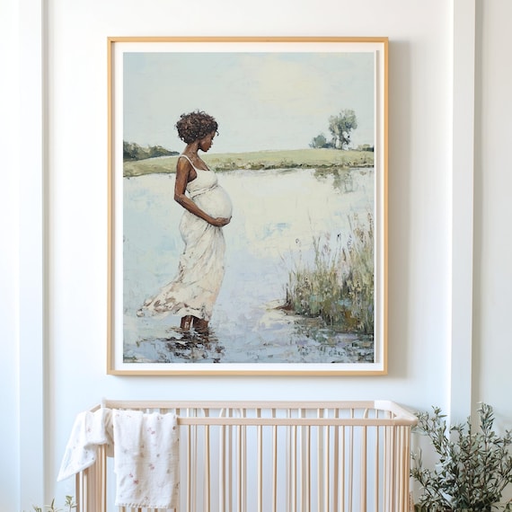 Expecting Mother Lakeside Pregnancy Oil Painting Maternity Nursery Wall Art