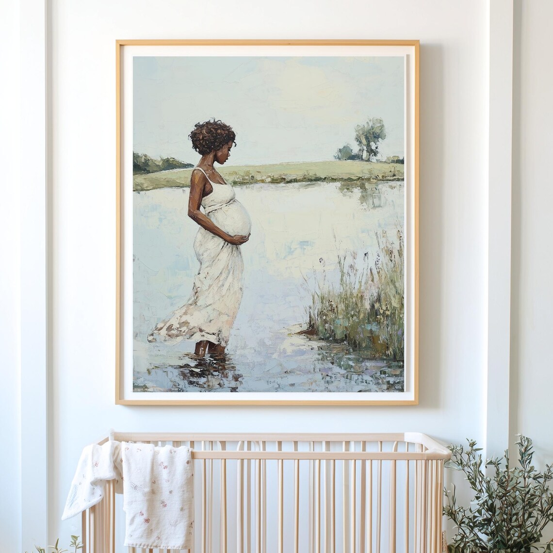 Expecting Mother Lakeside Pregnancy Oil Painting Maternity Nursery Wall Art
