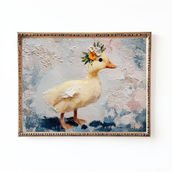 Baby Duckling Nursery Print Pastel Floral Crown Farm Animal Art