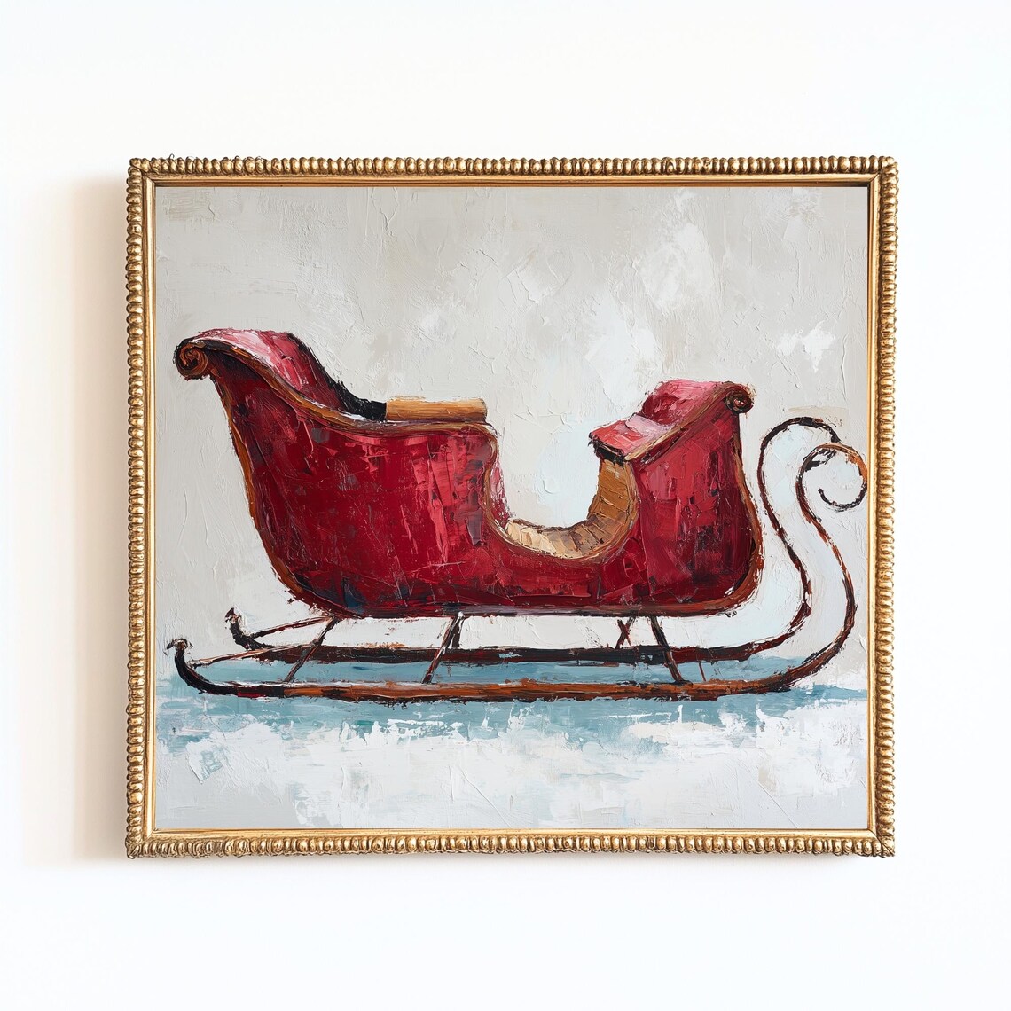 Vintage Red Santa Sleigh Old World Christmas Holiday Art Print