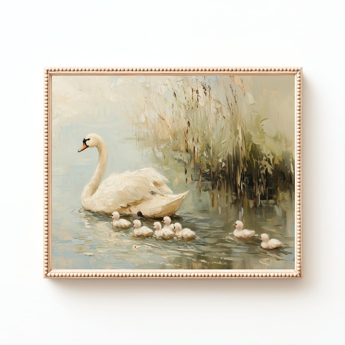 Swan Family Vintage Art Print, Nursery Decor