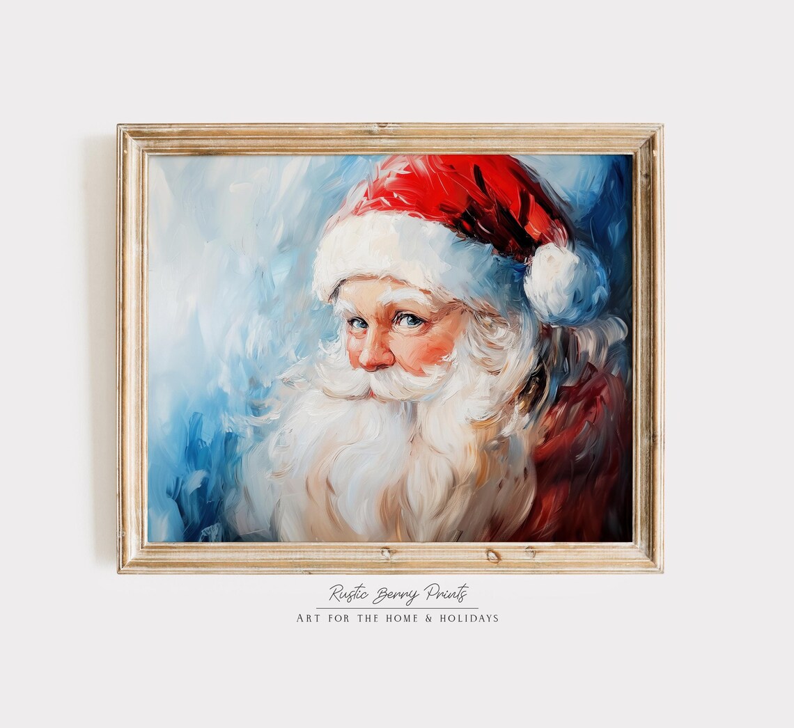 Painterly Santa Claus Portrait White Beard Icy Blue Winter Art Poster