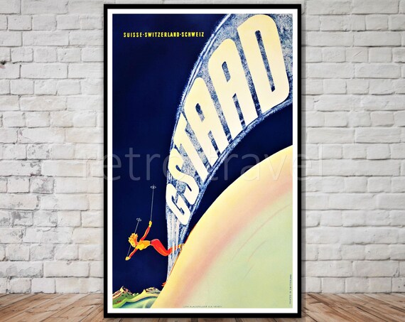 Gstaad Ski Poster Switzerland Ski Poster Instant Retro Travel Print Ski Mountain Wall Art Poster