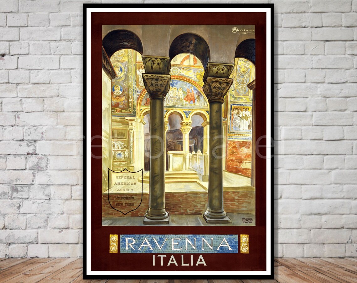Ravenna Italia Byzantine Mosaic Church Interior Vintage Poster