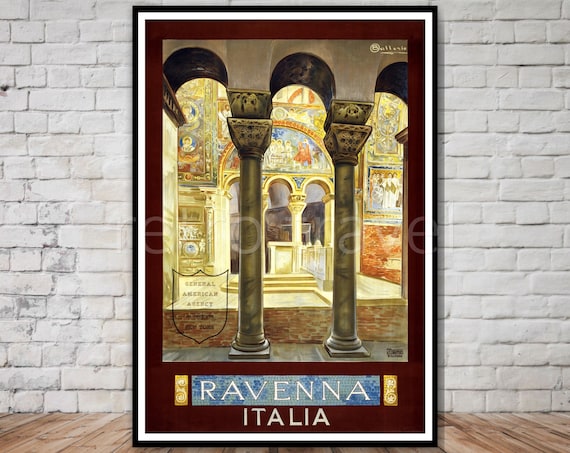Ravenna Italia Byzantine Mosaic Church Interior Vintage Poster