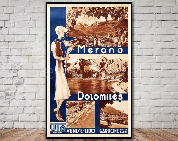 Merano Italy Travel Poster Dolomites Mountains Instant Lake Garda Italy Travel Print Travel Poster